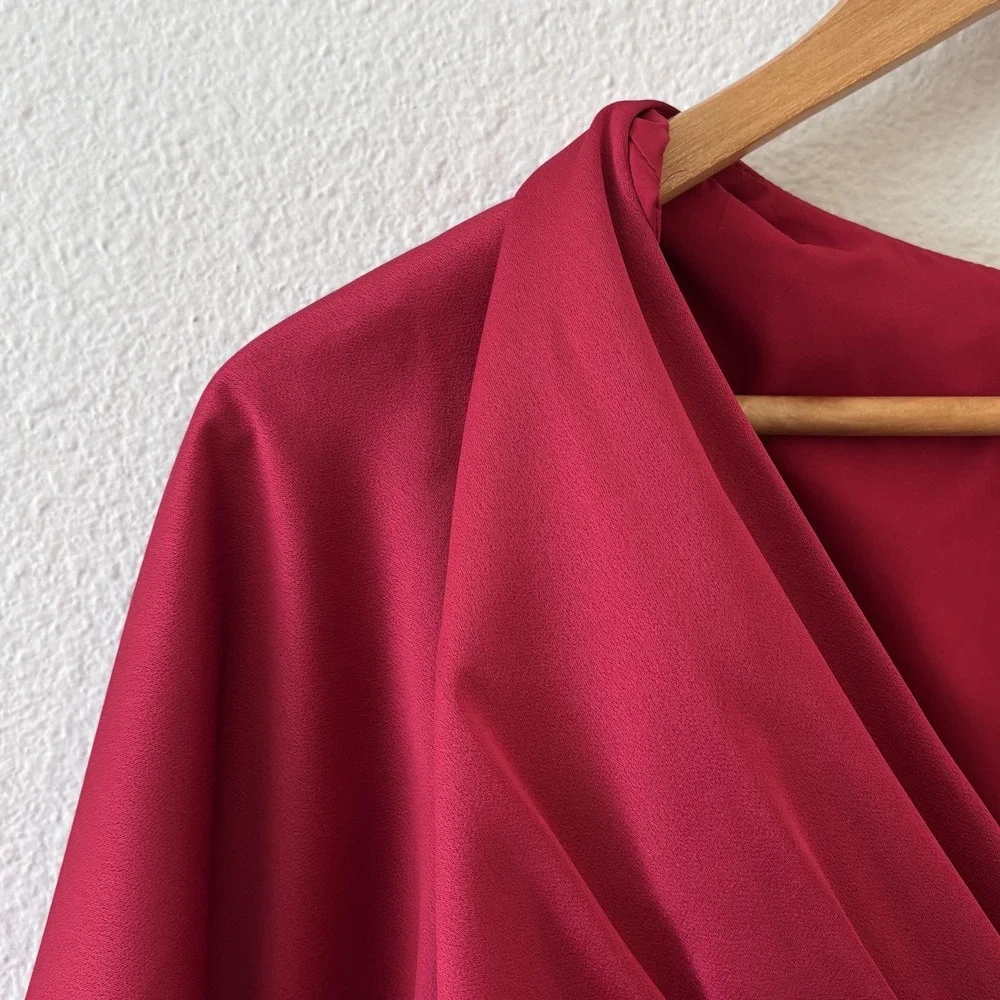 Theia Kimono‎ Sleeve Cocktail Dress Womens Size 8 Satin Red Pomegranate Formal